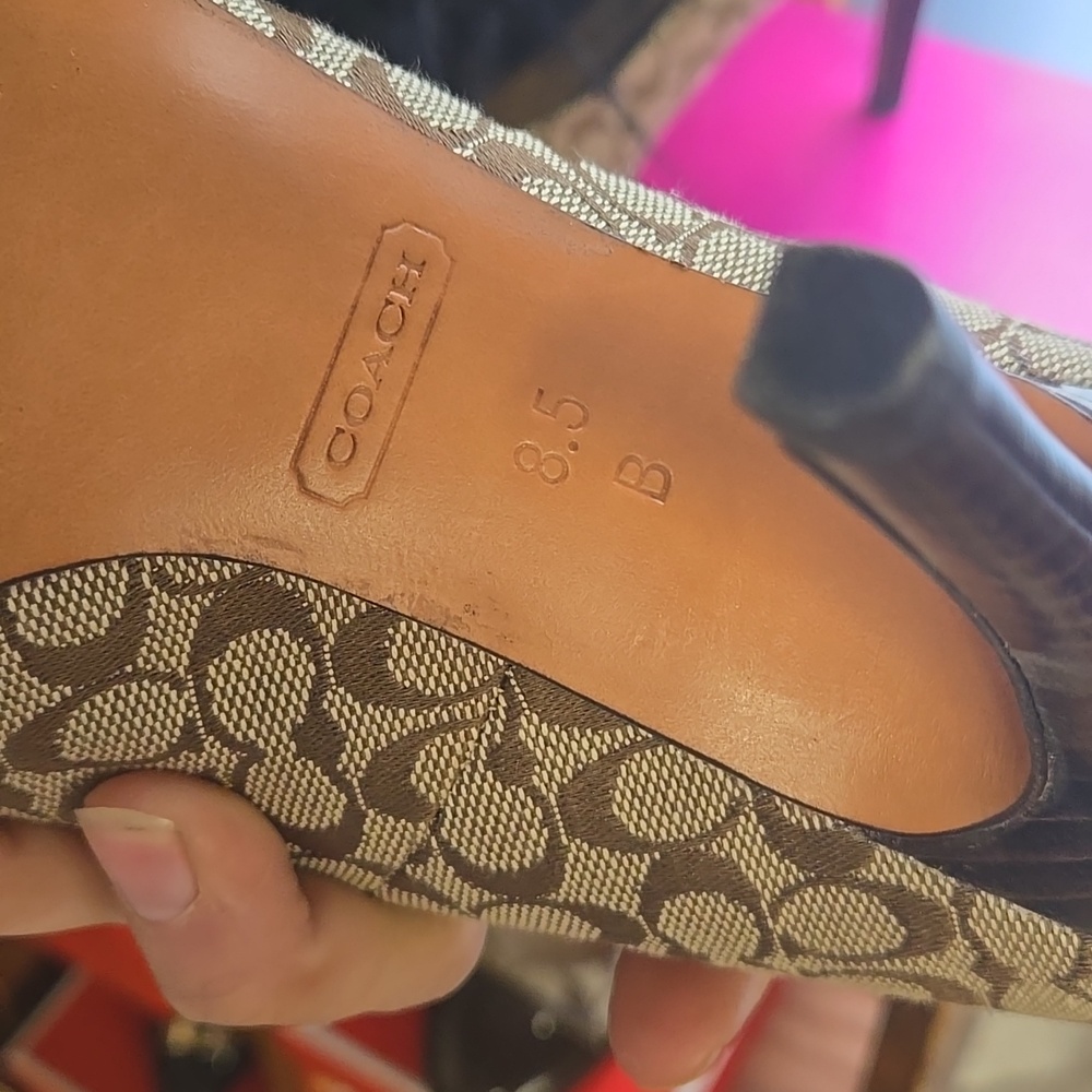 Coach Tan Signature Logo Pointed Toe Heels - Picture 2 of 3